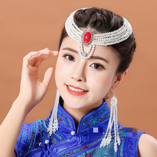 Mongolian ethnic dance performance headdress handmade beaded hair accessories bride Mongolian clothing accessories